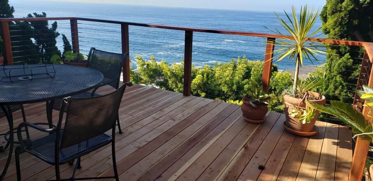 wooden deck in Laguna beach with a beach view