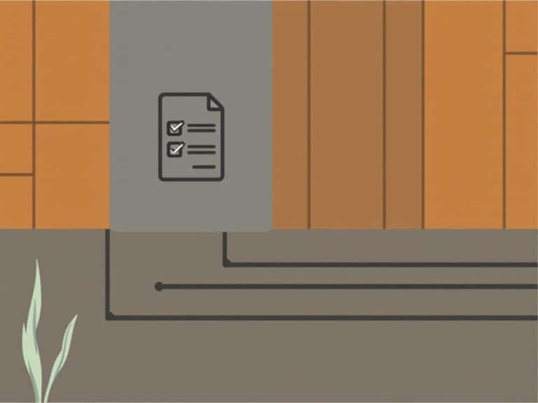 Illustration of a permit document over deck boards and a site plan